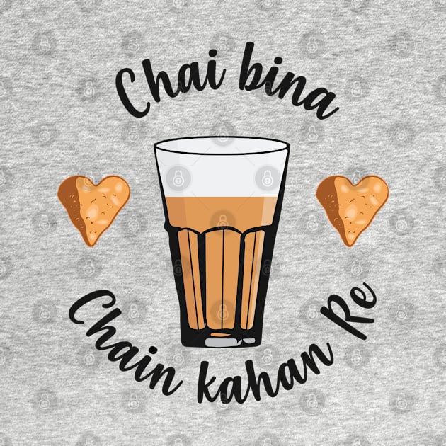 Chai Bina Chain Kahan Hindi Quote Tea Glass Samosa Chutney by alltheprints